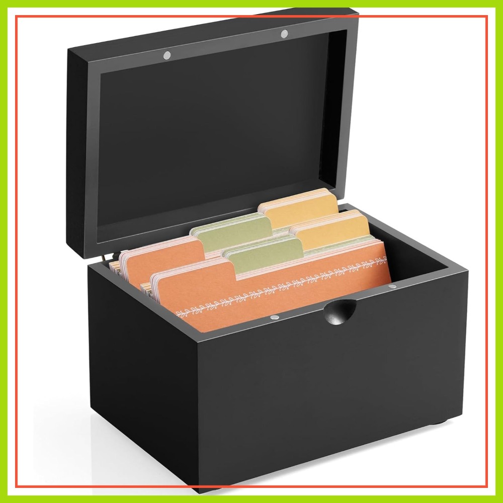 Card Index Box - Wooden 3x5 Index Card Holder with