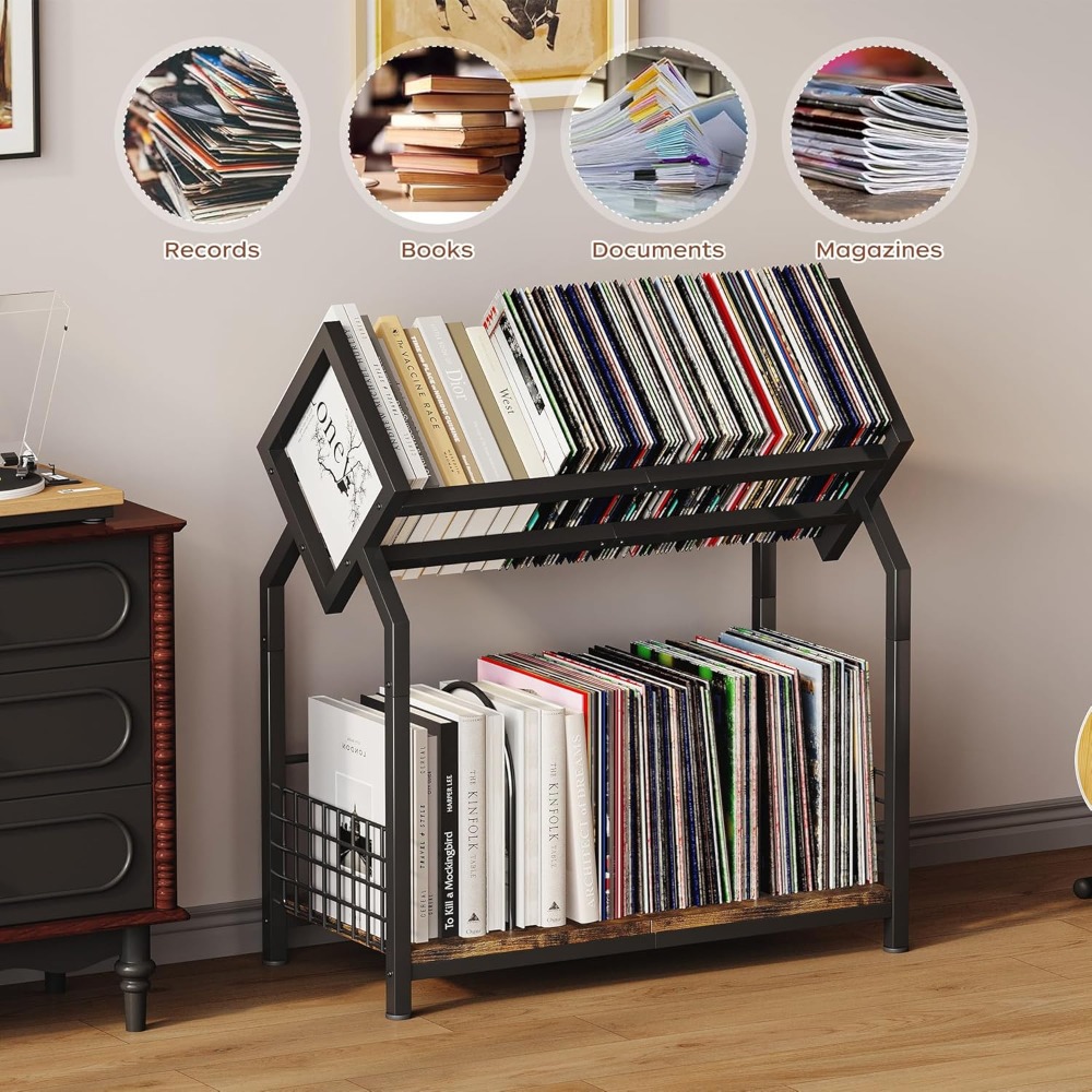 2-Tier Vinyl Record Storage Ho - đánh giá và giá Magazine Holder Rack